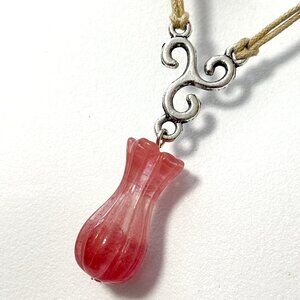 2/$20, Large Cherry Quartz Flower Bud Cord Necklace